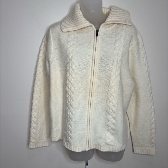 Pendleton 100% Lambswool Full Zip Cable Knit Ladies Sweater Cream Size large - Picture 1 of 7
